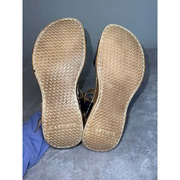 Women's L'ARTISTE Brown Navy Floral Leather Sandals Size 6-36 - Picture 7 of 9